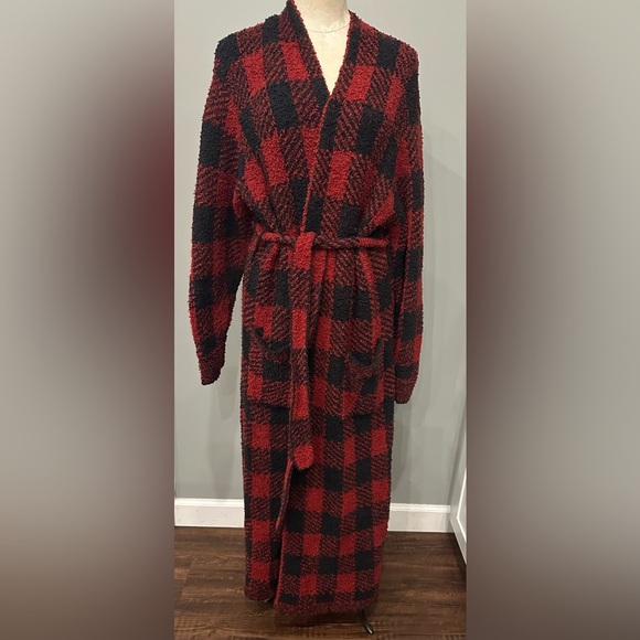 SKIMS Knit Unisex Belted Robe Buffalo Plaid Red Black Size S/M - Picture 5 of 6